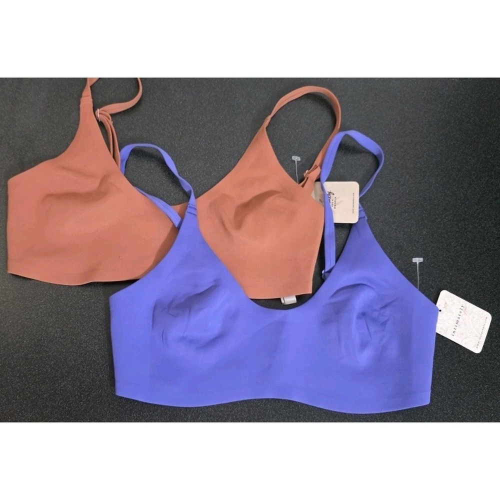 2 Intimately Free People Women Bra Purple‎ Tan Lightweight Wire Free Pull On XS